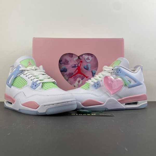 Rep Jordan 4 sneakers in pink and green colourway